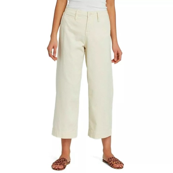 High-Rise Wide-Leg Crop Cream/Ivory Pants - Womens Size 16- Relaxed Fit, Stretch - Picture 1 of 16